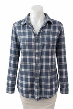 Furst of a Kind Plaid Check Embroidered Rhinestone Skull Button Down Shirt Top M